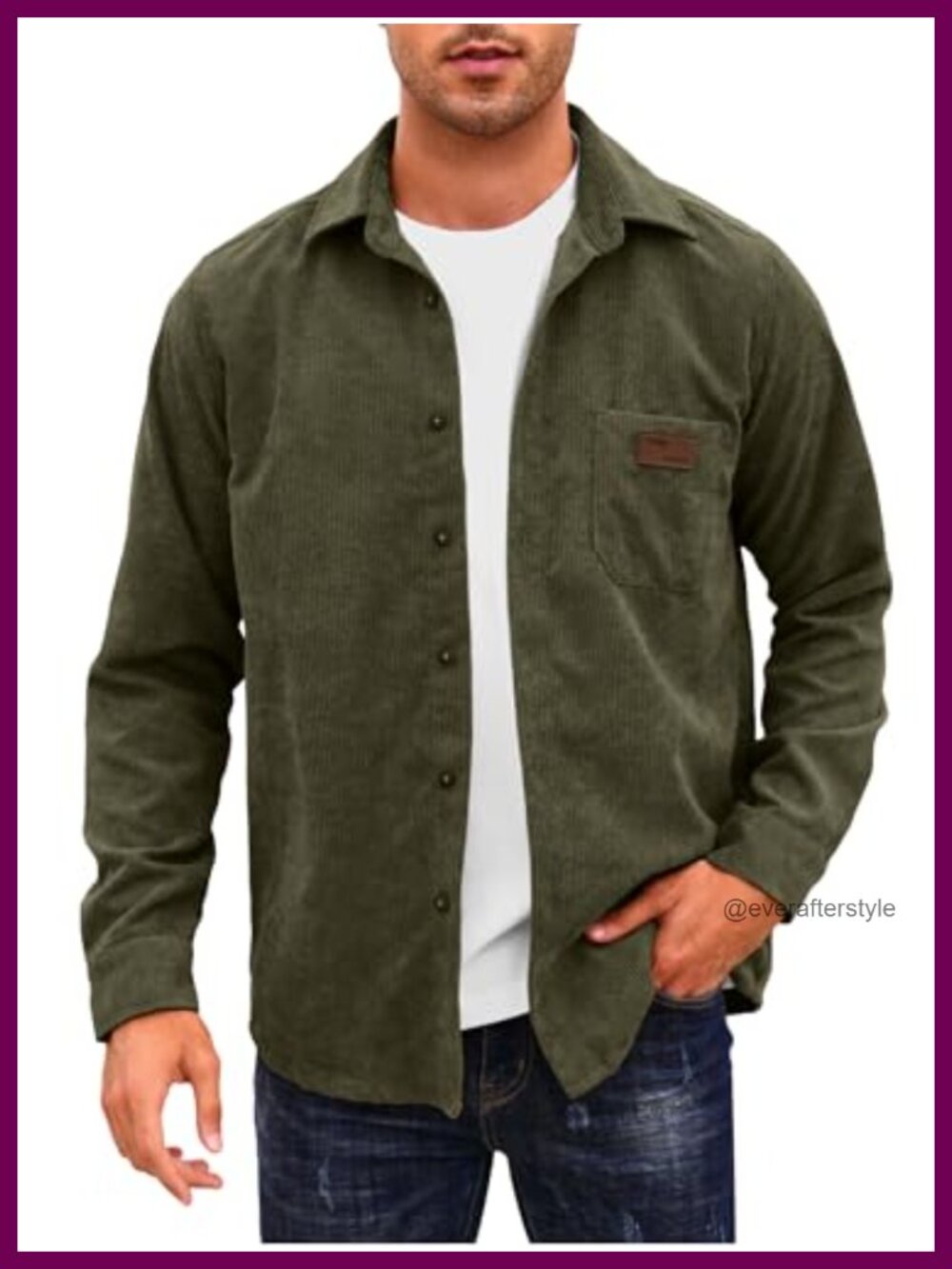 Men's Corduroy Shirt Long Sleeve Button Down Shacket Lightweight Flap Pockets